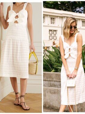 NWT Rebecca Vallance Cut Out Bow Seersucker Midi Dress Summer Resort US Size 2